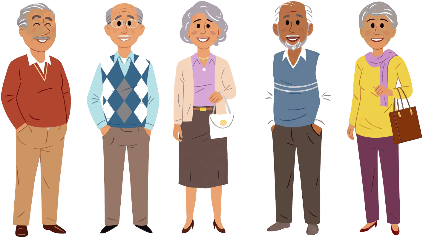 Ilustración de cinco personas mayores